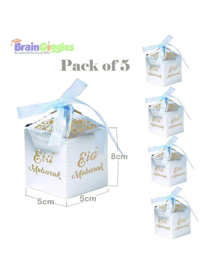 BrainGiggles Eid Mubarak Gift Boxes – Pack of 5 Ramadan Favor Boxes in Silver, Elegant Treat Boxes for Sweets - Image 2
