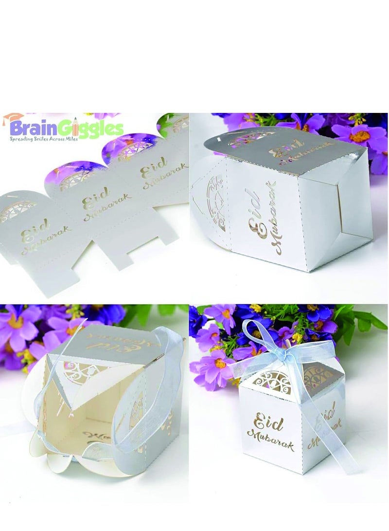 BrainGiggles Eid Mubarak Gift Boxes – Pack of 5 Ramadan Favor Boxes in Silver, Elegant Treat Boxes for Sweets - Image 5