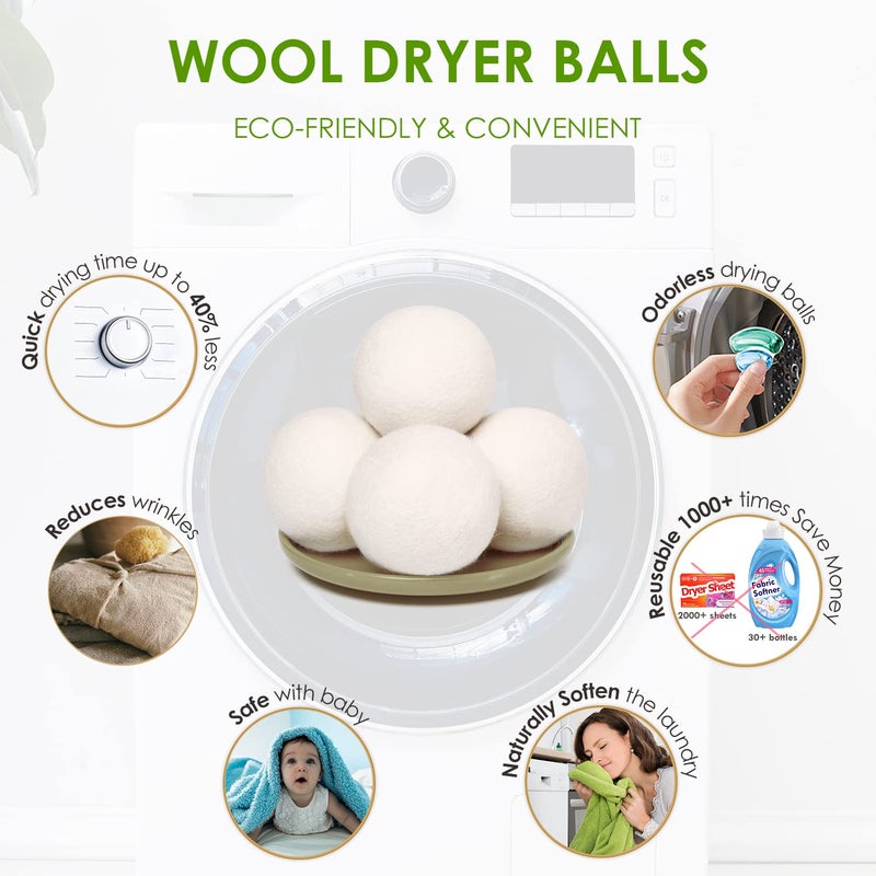 Wool Dryer Balls Organic 4 Pack XL,Laundry Dryer Balls,100% New Zealand Wool Natural Fabric Softener,Reusable 1000 Loads,Shorten Drying Time & Reduces Wrinkles,Baby Safe(4 Pack) - Image 4