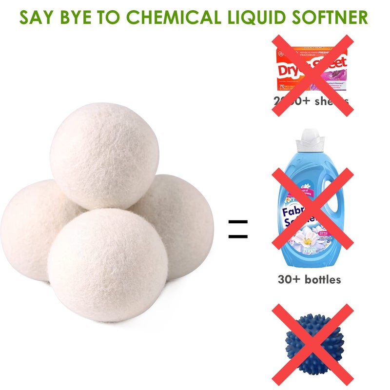 Wool Dryer Balls Organic 4 Pack XL,Laundry Dryer Balls,100% New Zealand Wool Natural Fabric Softener,Reusable 1000 Loads,Shorten Drying Time & Reduces Wrinkles,Baby Safe(4 Pack) - Image 3