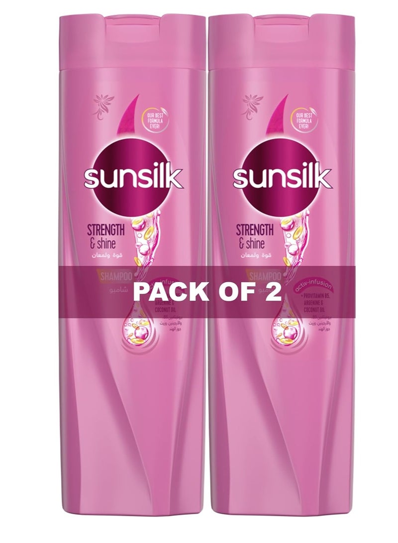 Sunsilk شامبو سنسيلك، للشعر الضعيف والباهت، القوة واللمعان، مع بروفيتامين B5، أرجينين وزيت جوز الهند، 2 × 350 مل - Image 1