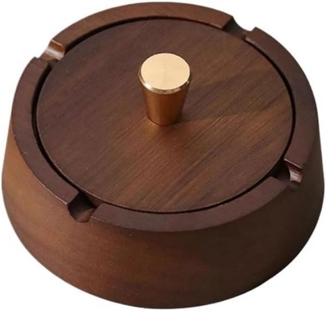 حامل الرماد من الخشب الدائري مع غطاء وبطانة فولاذية قابلة للإزالة للاستخدام الداخلي والخارجي - Image 1