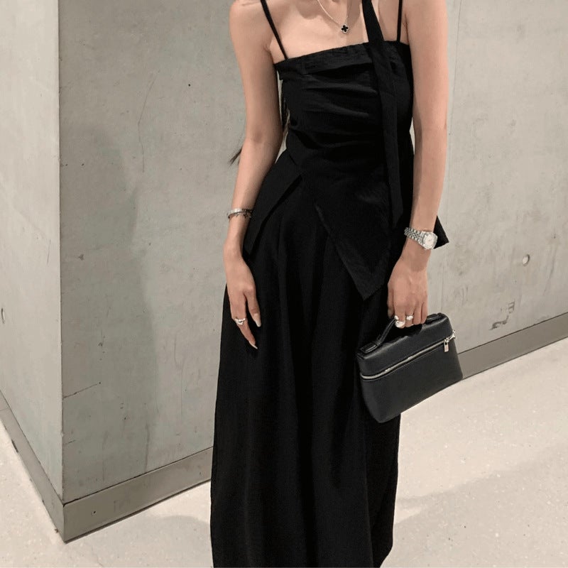 Petite Fashion Ribbon Cami  Wide-Leg Pants Set black sling - Image 3