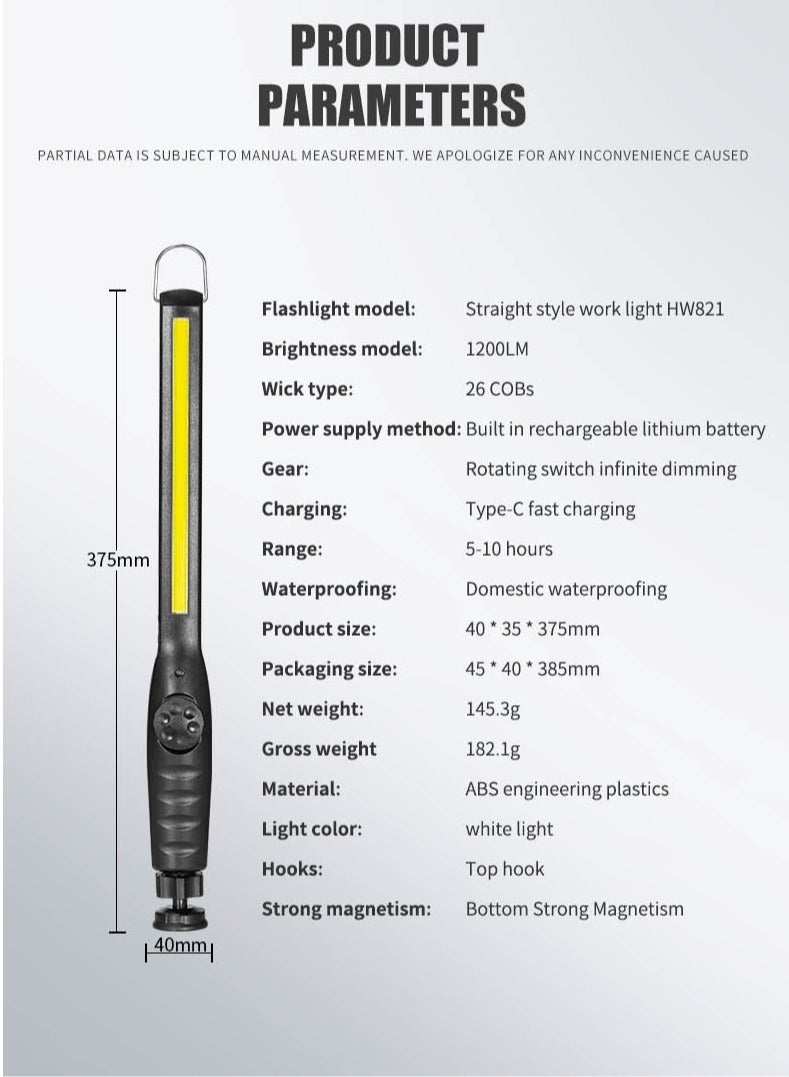 AROAQ LED Work Light, COB Portable Rechargeable Light, Ultra Bright Rotatable Handheld Working Lamp, Durable Cordless Magnetic Inspection Light For Car Repair, Home, Garage, (1pc, Black)  - Image 5