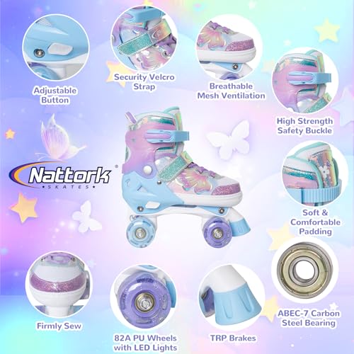 Nattork Kids Roller Skates for Girls Boys - Purple for Big Kids Age 7 8 9 10 - Adjustable All Light up Wheels Butterfly and Flower Indoor Outdoor Sports Birthday Gift for Son and Grandson - Image 3