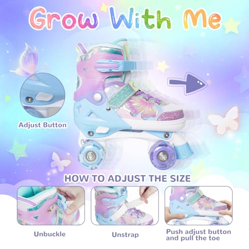 Nattork Kids Roller Skates for Girls Boys - Purple for Big Kids Age 7 8 9 10 - Adjustable All Light up Wheels Butterfly and Flower Indoor Outdoor Sports Birthday Gift for Son and Grandson - Image 2