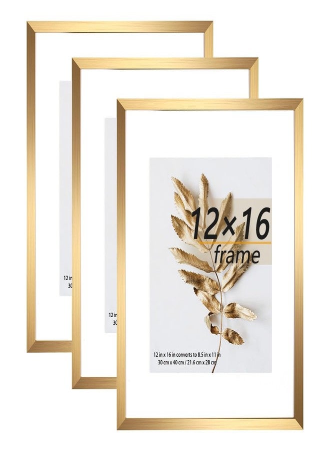 Hogaryo مجموعة هوغاريو من 3 إطارات صور ذهبية مقاس 12×16 بوصة، يمكنها عرض صورة مقاس 8.5×11 بوصة مع إطار داخلي أو صورة مقاس 12×16 بوصة بدون إطار داخلي على الحائط - Image 1