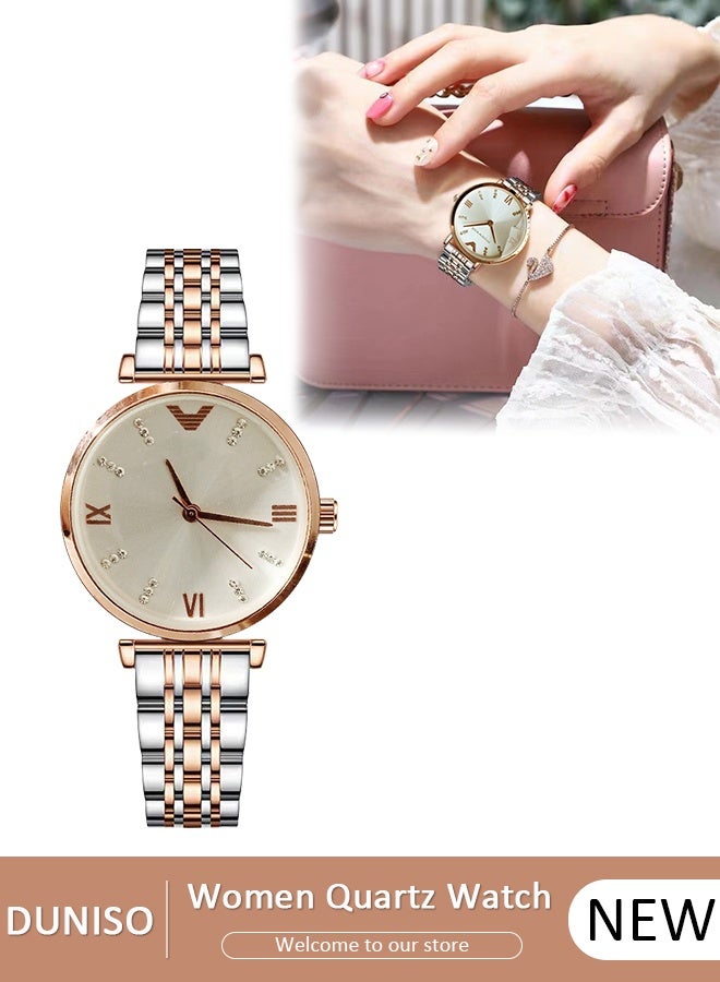 DUNISO Women's Watch, Analog Quartz Rose Gold Diamond Wrist Watch ,Elegant Women's Style Pointer-style Vintage Exquisite Watch,Stylish Stainless Steel Watch Girl Gift - Image 1