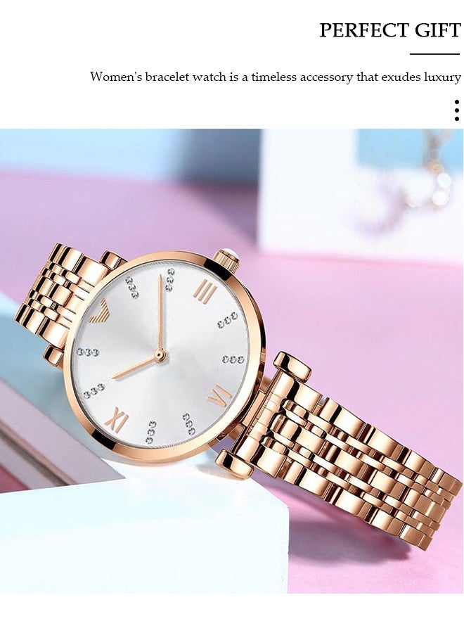 DUNISO Women's Watch, Analog Quartz Rose Gold Diamond Wrist Watch ,Elegant Women's Style Pointer-style Vintage Exquisite Watch,Stylish Stainless Steel Watch Girl Gift - Image 3