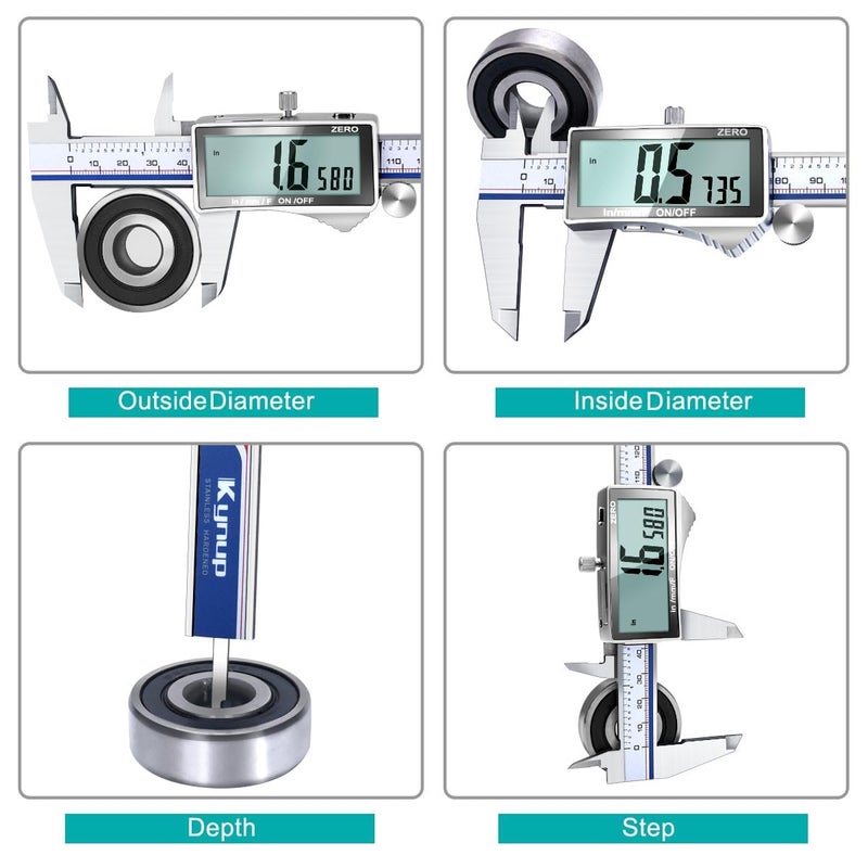 Kynup Digital Caliper Measuring Tool, Vernier Dial Caliper Digital Outside Micrometer, 6 Inch Caliper DIY Tool, Stainless Steel, Large Screen, Splash Proof, Inch Metric Fraction Switch - Image 4