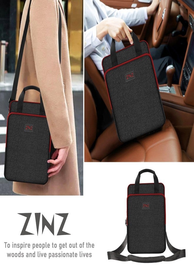 ZINZ 12.9 13 inch Laptop Case Shoulder Bag with Variable Capacity and Strap, Carry Case for Travel with Valuables & Notebook Compartments, Eco-Friendly and Water-Resistant Sleeve,Black&Red - Image 2