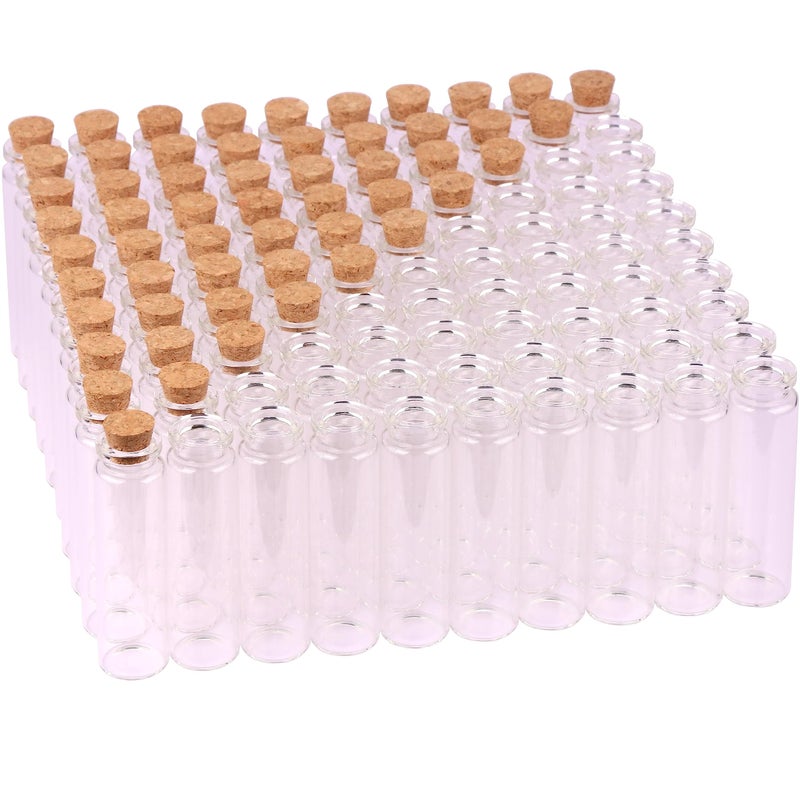 MaxMau 100 Sets of 20ml Glass Bottles with Cork StopperSmall Clear Jars Tiny Glass Vials for Wedding Favors Seed Powder Sequin Storing Art Crafts Display Party Member Gift