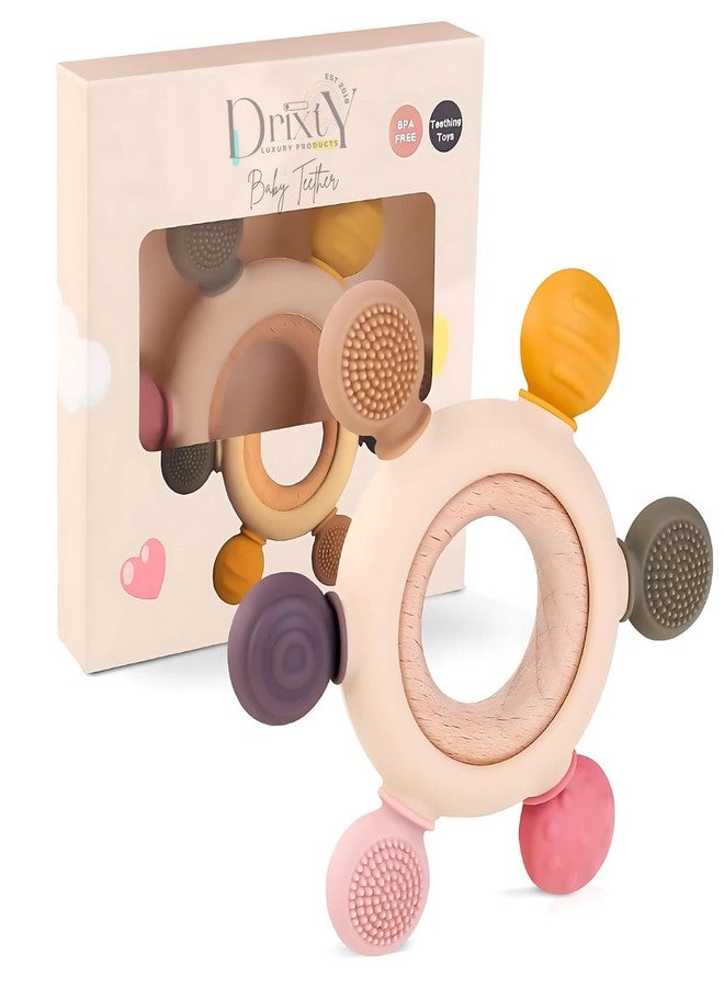 DRIXTY Baby Teether - Soft Silicone & Wooden Teething Toy | BPA-Free Infant Teether for 0-24 Months | Soothing Chew Toy for Babies (3-6, 6-12, 12-24 Months) Newborn Infant Toy Gifts - Image 1