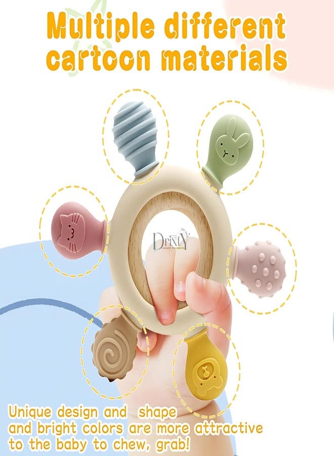 DRIXTY Baby Teether - Soft Silicone & Wooden Teething Toy | BPA-Free Infant Teether for 0-24 Months | Soothing Chew Toy for Babies (3-6, 6-12, 12-24 Months) Newborn Infant Toy Gifts - Image 5