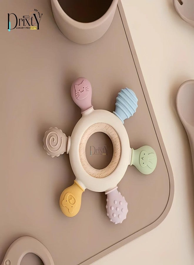 DRIXTY Baby Teether - Soft Silicone & Wooden Teething Toy | BPA-Free Infant Teether for 0-24 Months | Soothing Chew Toy for Babies (3-6, 6-12, 12-24 Months) Newborn Infant Toy Gifts - Image 2