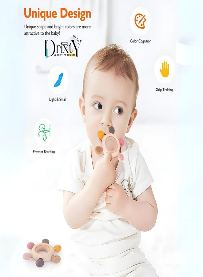 DRIXTY Baby Teether - Soft Silicone & Wooden Teething Toy | BPA-Free Infant Teether for 0-24 Months | Soothing Chew Toy for Babies (3-6, 6-12, 12-24 Months) Newborn Infant Toy Gifts - Image 3