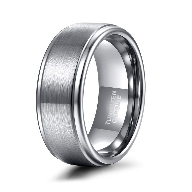 TRUMIUM خاتم تنگستن كاربايد للرجال TRUMIUM 8 مم بحافة متدرجة وتشطيب غير لامع للزفاف مقاس 13 - Image 1