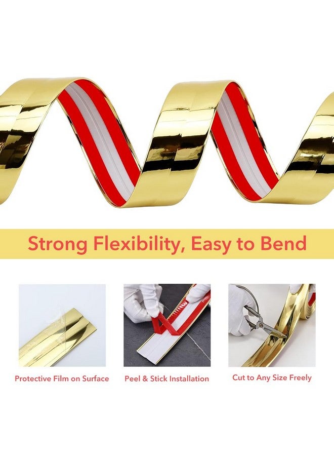 HASTHIP® 1 لفافة من زينة الجدران الذهبية - زينة جدران PVC مرنة وحراس زوايا وشريط سيليكون، تطبق على حواف الطاولات وإطارات الأبواب وقوائم القاعدة للحماية والتزيين، 9.84 قدم × 0.78 بوصة - Image 4