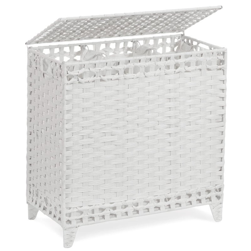 Hermina Laundry Hamper with 3 Removable Liner Bags; 132L Handwoven Rattan Laundry Basket with Lid & Heightened Feet; Clothes Hamper with Side Handles; Laundry Sorter with 3 Separate Sections (White) - Image 1