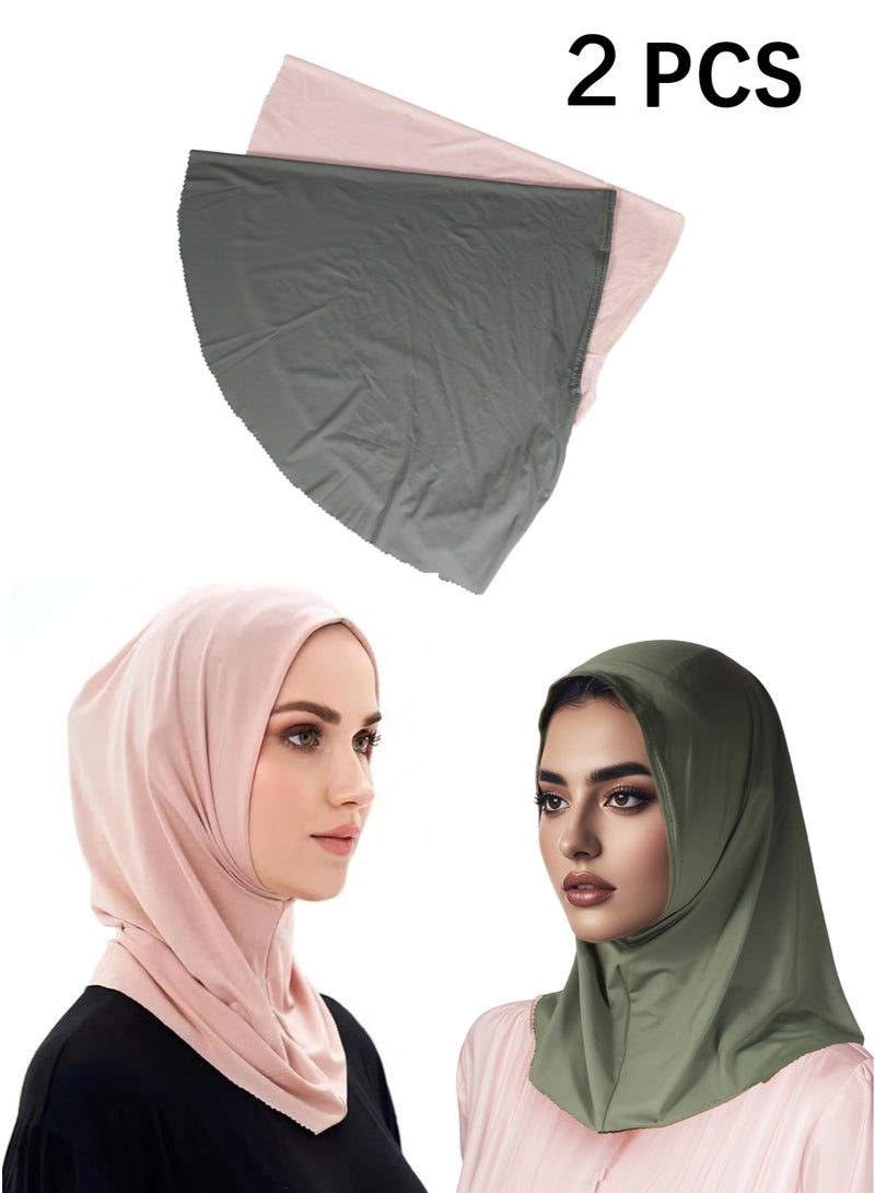 يا إلهي وشاح للرأس 2: وشاح أنيق ومريح للحجاب القابل للتمدد غطاء ممتاز وشاح طويل كلاسيكي مريح للنساء والفتيات (أخضر ووردي) - Image 1