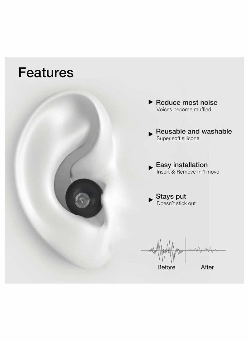 Generic Reusable Silicone Ear Plugs, 3 Pairs Waterproof Noise Cancelling Ear Plugs, Perfect for Sleep, Work, Study, Swimming, Concerts Noise Reduction, Comfortable Hearing Protection, Black  - Image 2