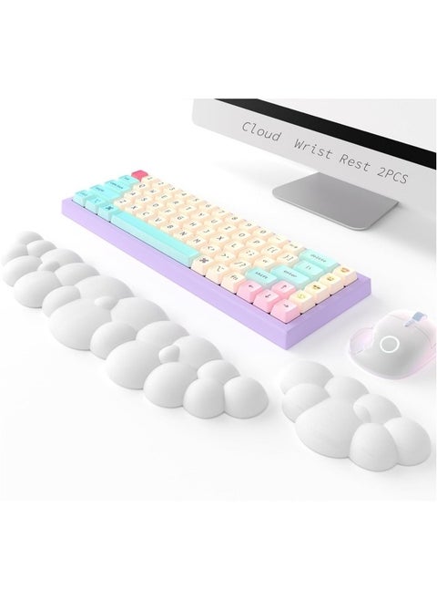 Keyboard Cloud Wrist Rest Set, PU Memory Foam Non-Slip Cloud Wrist Rest, Soft and Elastic, Ergonomic Keyboard Mouse Wrist Support for Typing Pain Relief, Home Office, Laptop and Computer Use (White)