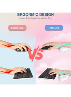 BUPY Keyboard Cloud Wrist Rest Set, PU Memory Foam Non-Slip Cloud Wrist Rest, Soft and Elastic, Ergonomic Keyboard Mouse Wrist Support for Typing Pain Relief, Home Office, Laptop and Computer Use (White)  - Image 2