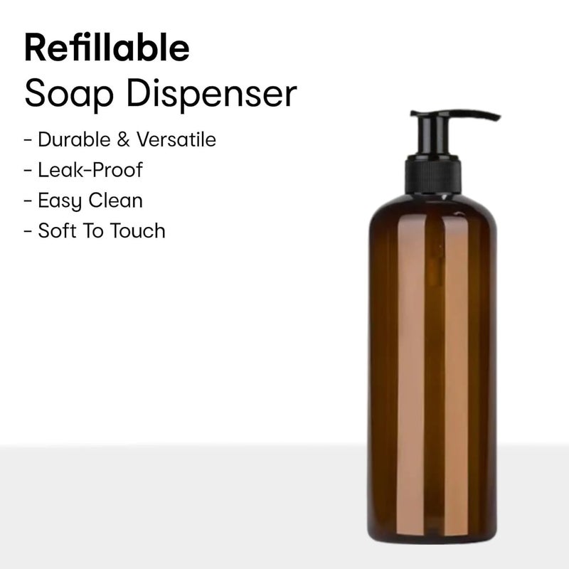 Harrods 6-Piece Amber Empty Refillable Shampoo Pump Bottles | 500ml Plastic Soap Dispenser for Wash Basin, Handwash | BPA-Free, Durable Spray Bottles for Liquid Soap, Lotion, Conditioner (Amber) - Image 3