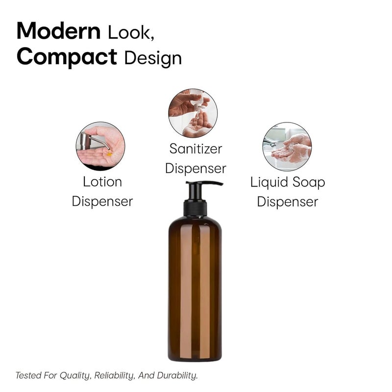 Harrods 6-Piece Amber Empty Refillable Shampoo Pump Bottles | 500ml Plastic Soap Dispenser for Wash Basin, Handwash | BPA-Free, Durable Spray Bottles for Liquid Soap, Lotion, Conditioner (Amber) - Image 2