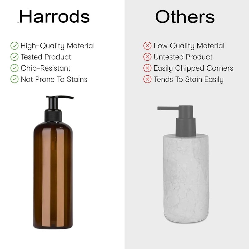 Harrods 6-Piece Amber Empty Refillable Shampoo Pump Bottles | 500ml Plastic Soap Dispenser for Wash Basin, Handwash | BPA-Free, Durable Spray Bottles for Liquid Soap, Lotion, Conditioner (Amber) - Image 5