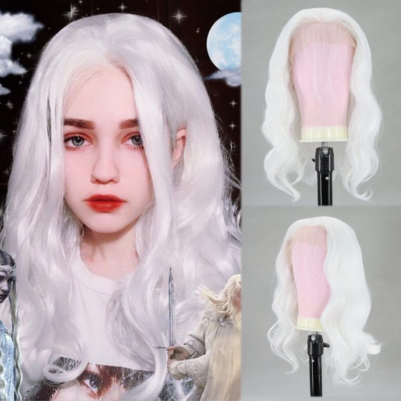 BTWTRY Loose Curly Wavy Lace Front Wigs Synthetic Hair Snow White Bob Wigs for Black Women Pre Plucked Natural Hairline with Baby Hair