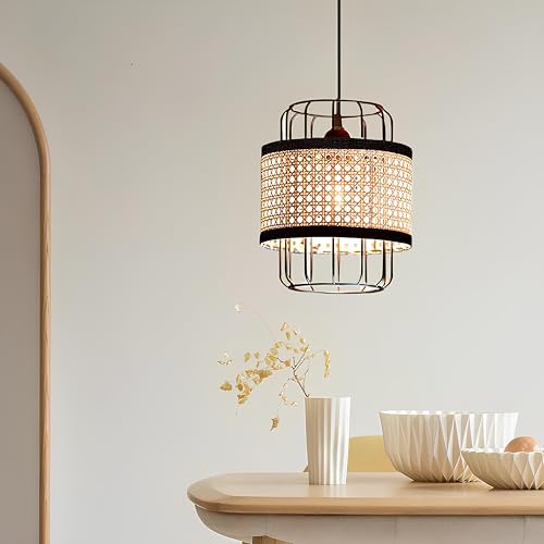 AKWAY Bamboo Hanging lamp for Living Room | Rattan Hanging lamp for Drawing Room | Cane Pendant Light for Home Decoration | Wicker Pendant lamp (Bulb not Included) (CocoCage (8" D x 10" H)) - Image 2