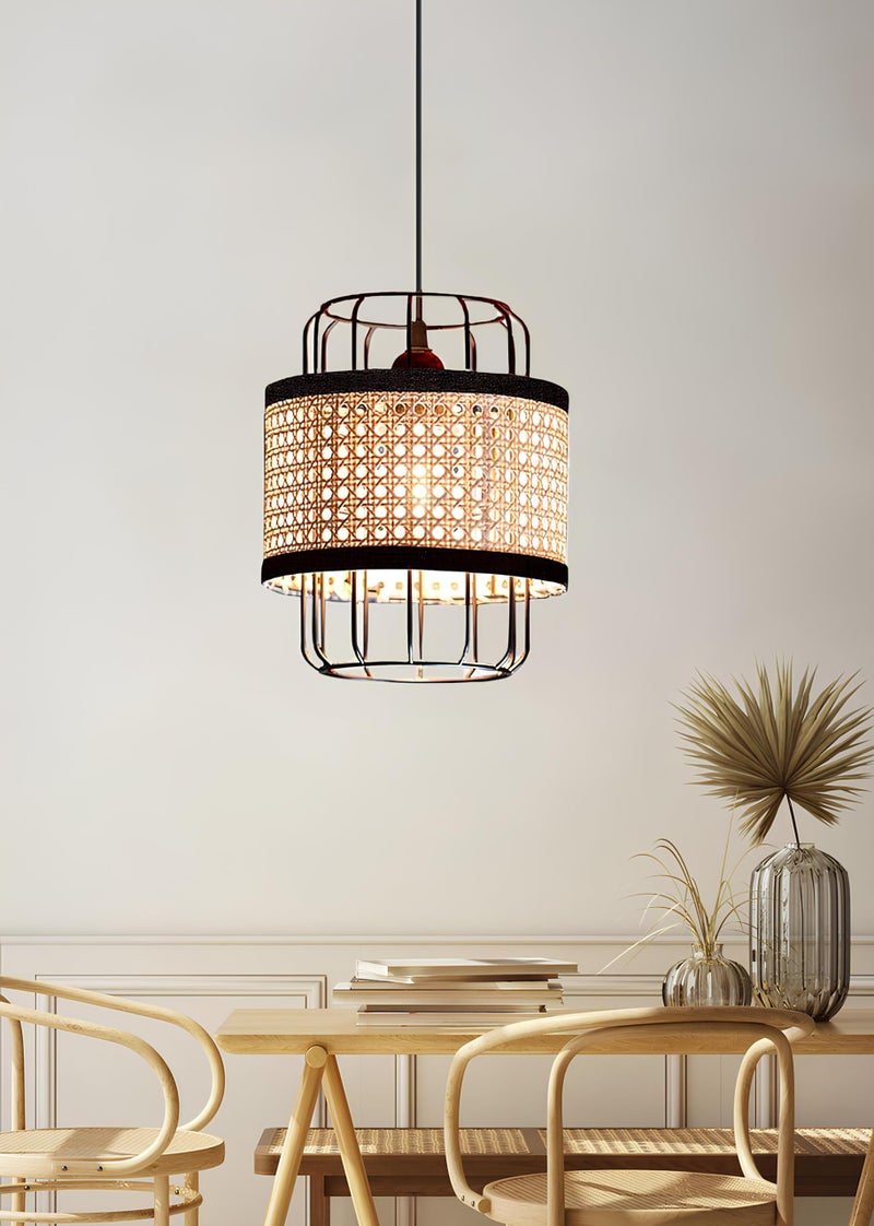 AKWAY Bamboo Hanging lamp for Living Room | Rattan Hanging lamp for Drawing Room | Cane Pendant Light for Home Decoration | Wicker Pendant lamp (Bulb not Included) (CocoCage (8" D x 10" H)) - Image 1