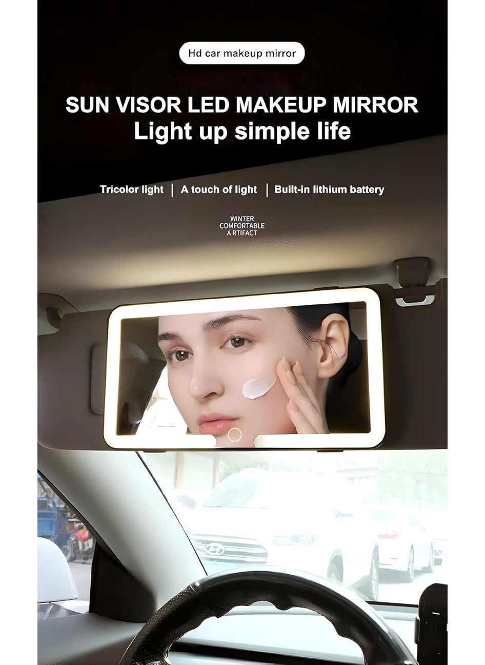 Rich mart Car Vanity Mirror Rechargeable Car Makeup Mirror with LED Lights LED Car Visor Vanity Mirror Cosmetic Mirror with Builtin Rechargeable Battery Dynamic Car Make Up Mirror with Light  - Image 2
