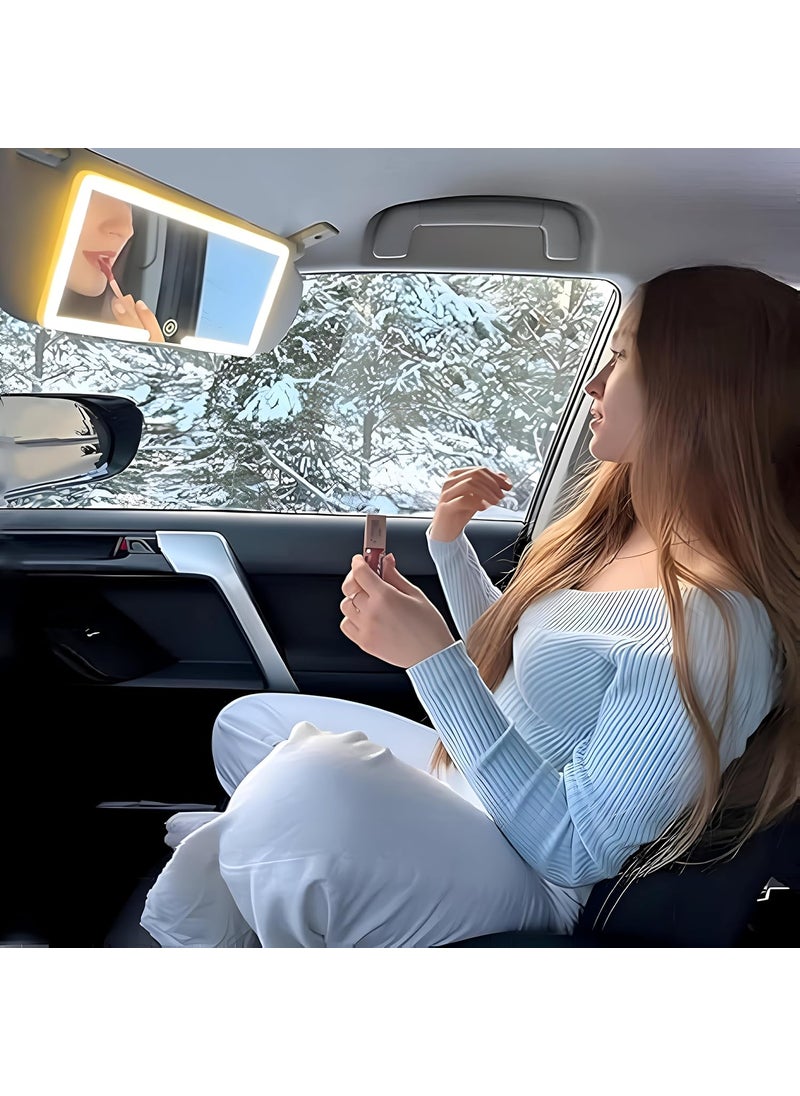 Rich mart Car Vanity Mirror Rechargeable Car Makeup Mirror with LED Lights LED Car Visor Vanity Mirror Cosmetic Mirror with Builtin Rechargeable Battery Dynamic Car Make Up Mirror with Light  - Image 3