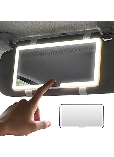 Rich mart Car Vanity Mirror Rechargeable Car Makeup Mirror with LED Lights LED Car Visor Vanity Mirror Cosmetic Mirror with Builtin Rechargeable Battery Dynamic Car Make Up Mirror with Light  - Image 1