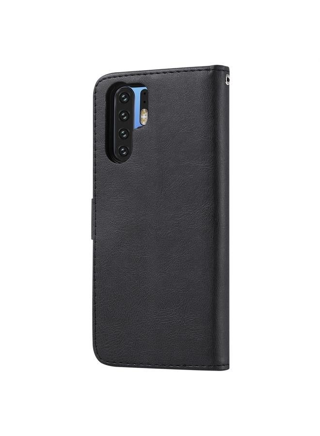 زبون جراب لهاتف Huawei P30 Pro، جراب واقٍ أفقي قابل للطي بلون سادة مع حامل وفتحات للبطاقات ومحفظة وإطار صورة وحبل تعليق - Image 3