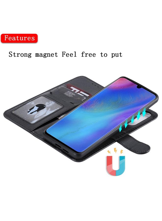 زبون جراب لهاتف Huawei P30 Pro، جراب واقٍ أفقي قابل للطي بلون سادة مع حامل وفتحات للبطاقات ومحفظة وإطار صورة وحبل تعليق - Image 5