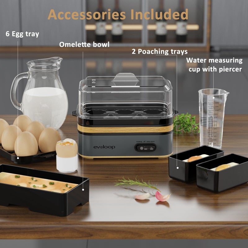 Evoloop Rapid Egg Cooker Electric 6 Eggs Capacity, Soft, Medium, Hard Boiled, Poacher, Omelet Maker Egg Poacher With Auto Shut-Off, BPA Free - Image 5