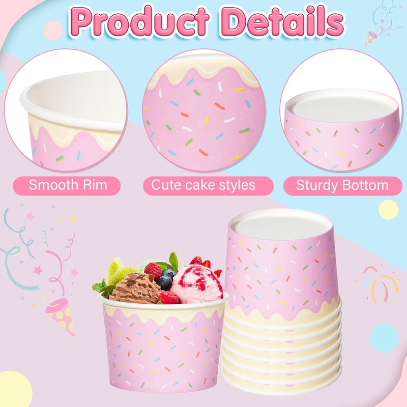 Hallswl 100pcs 11oz Ice Cream Bowls Disposable,Paper Ice Cream Cups,5 Color Sprinkles Food Containers for Dessert Snack Frozen Yogurt Soup and Summer Birthday Party Supplies - Image 3