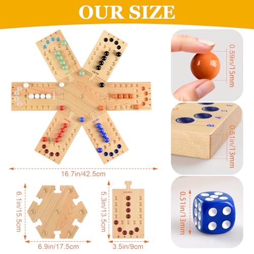 ALANGDUO Deeper Holes Larger Marbles Original Wooden Marble Board Game Portable for 26 Players Wahoo Game with 36 Marbles 12 Dice for Family Friends Party Travel and Camping - Image 5