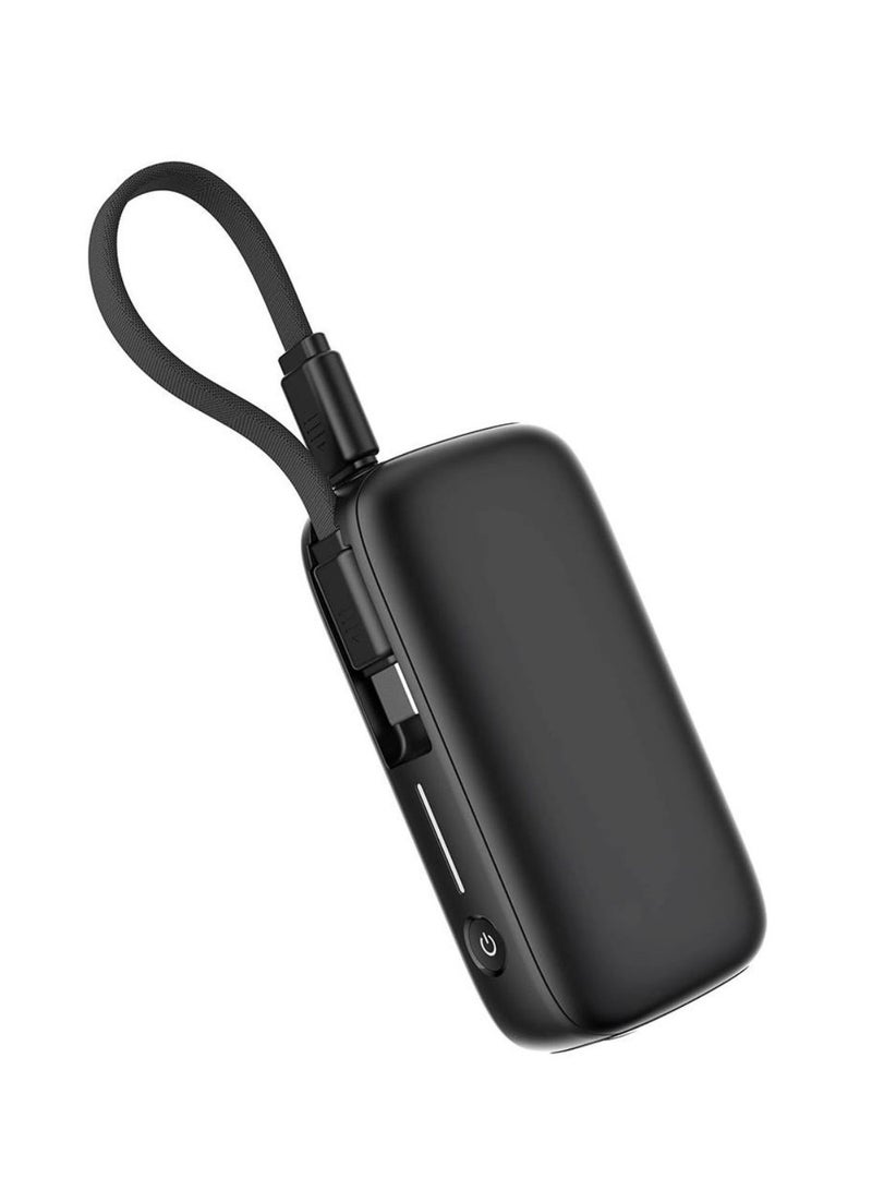 Powerology 5000mAh Power Bank with Removable USB-C Wire, Advanced Charging Technology, 2-Device Charging, Compact & Portable, Built-in Safeguards, 20W Power Delivery - Black - Image 4