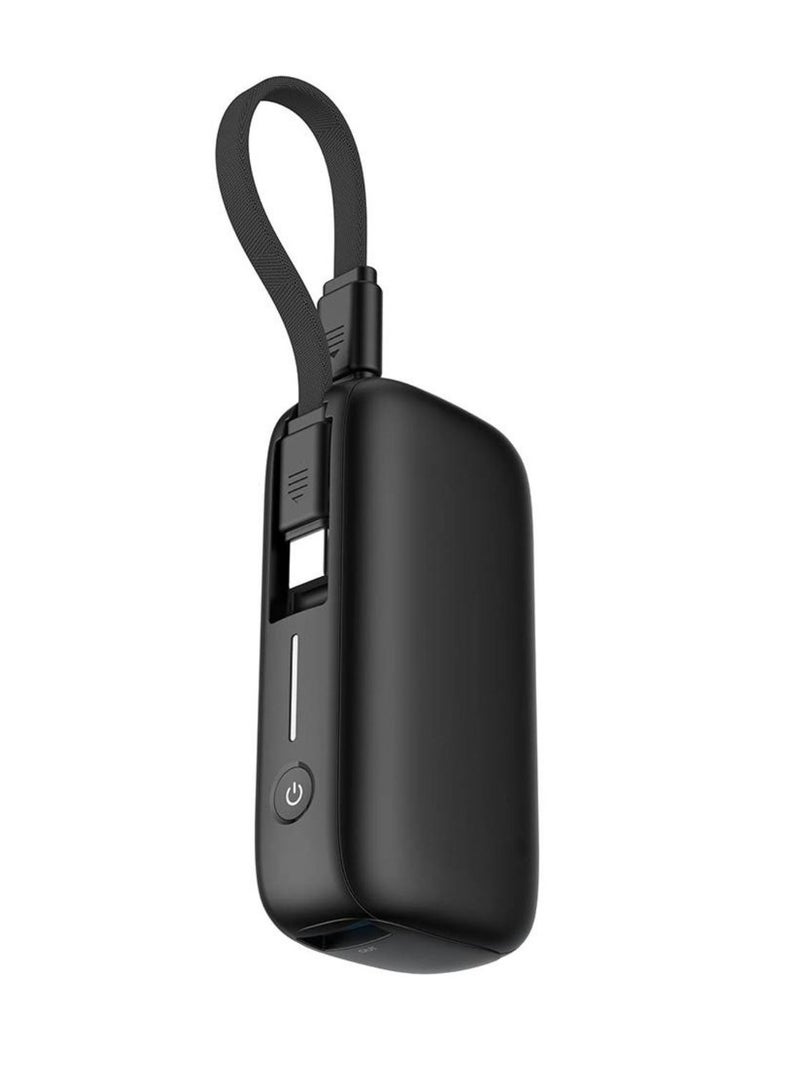 Powerology 5000mAh Power Bank with Removable USB-C Wire, Advanced Charging Technology, 2-Device Charging, Compact & Portable, Built-in Safeguards, 20W Power Delivery - Black - Image 2