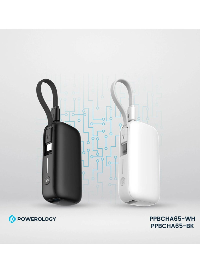 Powerology 5000mAh Power Bank with Removable USB-C Wire, Advanced Charging Technology, 2-Device Charging, Compact & Portable, Built-in Safeguards, 20W Power Delivery - Black - Image 5