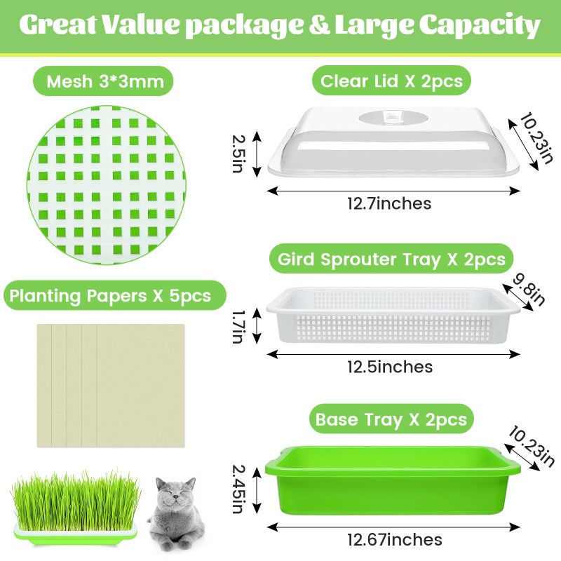 Legigo 2 Pack Seed Sprouter Trays with Lids- Soil-Free Cultivation Germination Tray, BPA Free Micro Greens Growing Trays Seed Sprouting Trays Kit with Germinating Paper for Wheatgrass, Beans and More - Image 2