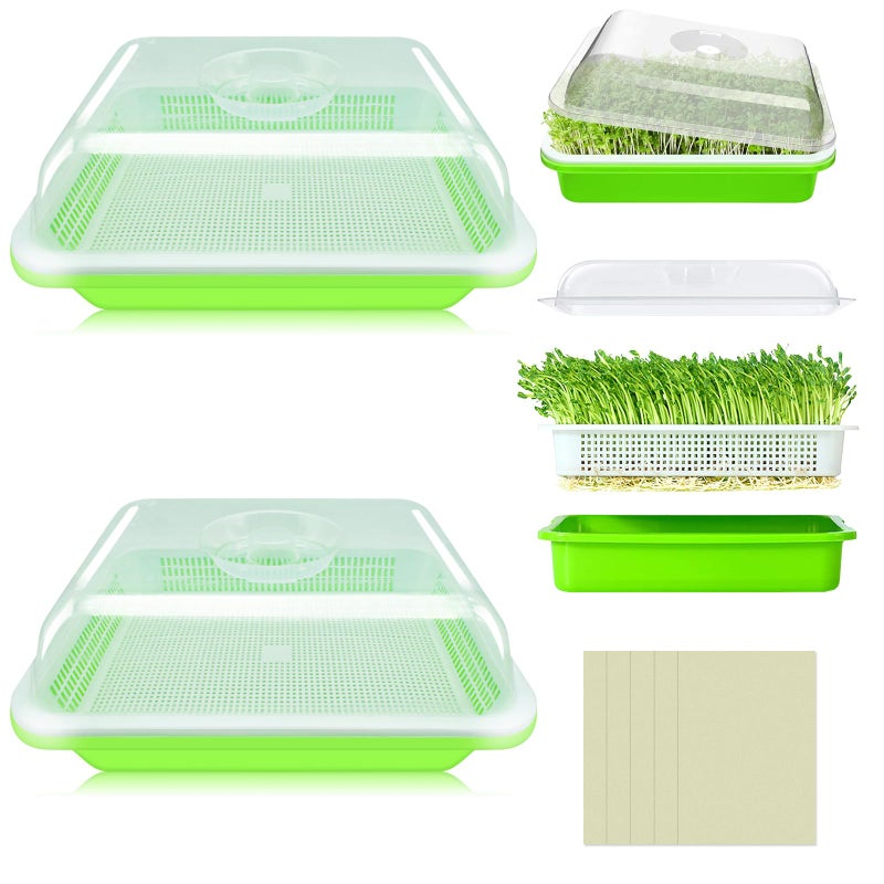 Legigo 2 Pack Seed Sprouter Trays with Lids- Soil-Free Cultivation Germination Tray, BPA Free Micro Greens Growing Trays Seed Sprouting Trays Kit with Germinating Paper for Wheatgrass, Beans and More - Image 1