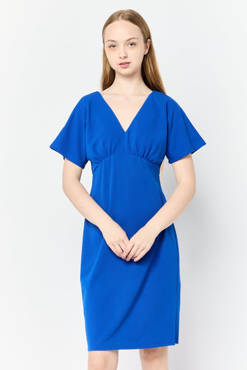 Donna Morgan Women Solid Mini Dress, Royal Blue - Image 1