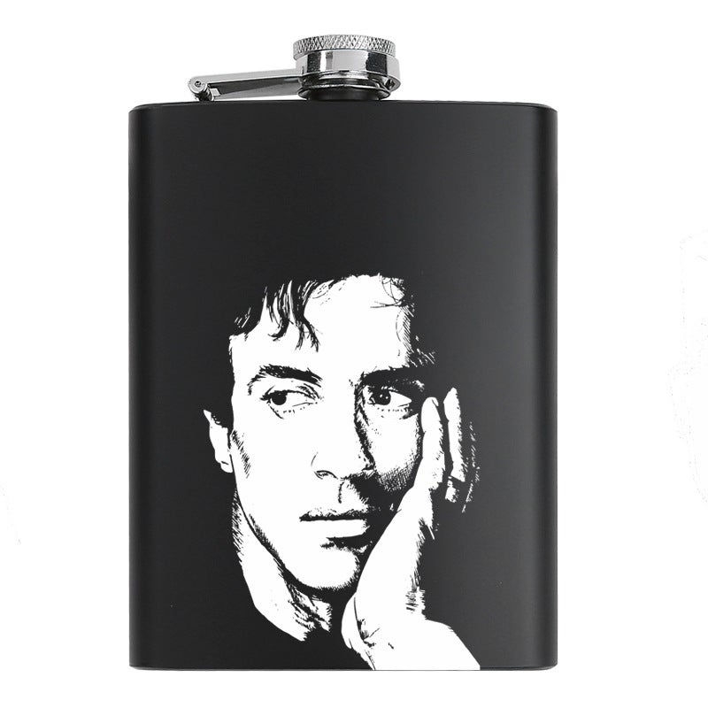 8 oz black stainless steel hip flask bottle celebrity idol souvenir gift elvis lennon jackson guevara Stallone 