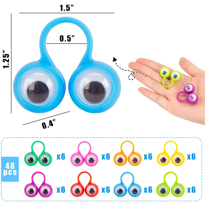 3 otters 48PCS Eyeball Rings Finger Puppet Eyes Monster Finger Wiggly Eyeball Googly Eye Rings for Kids Birthday Goodie Bag Stuffers Party Favors Classroom Rewards - Image 2