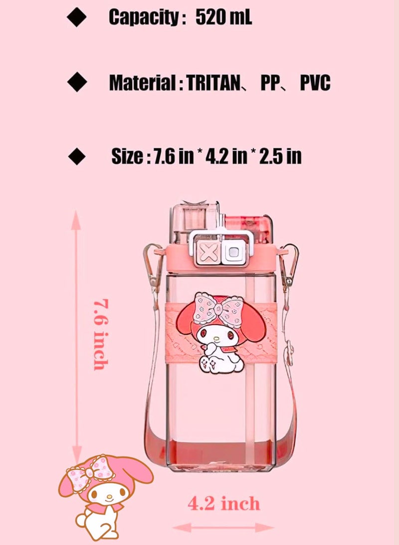 Sanrio Kawaii Water Bottle Dual Nozzle Cute Anime Design Portable Cup 520Ml (Melody) - Image 2